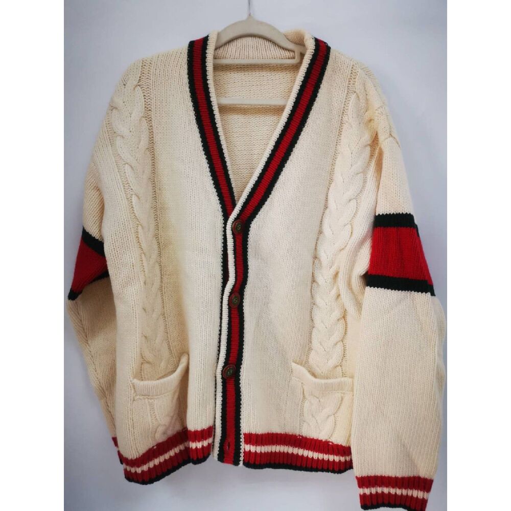 Pre-owned Gucci White Knitted Long Sleeve Sweater Fashion Cardigan Top